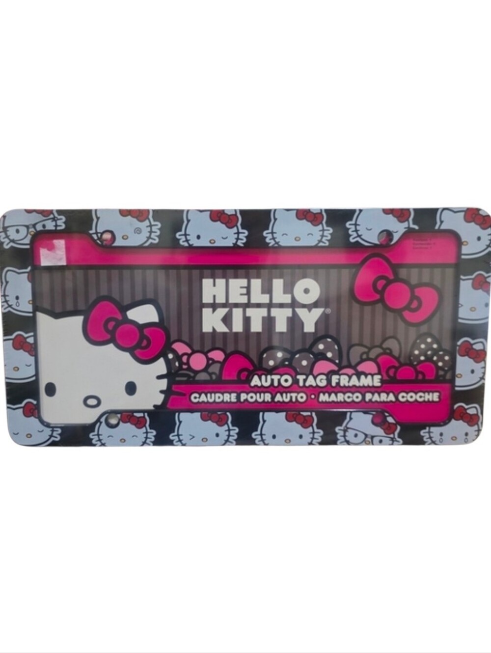 Hello Kitty Pink & Black License Plate Frame with Bow Motif